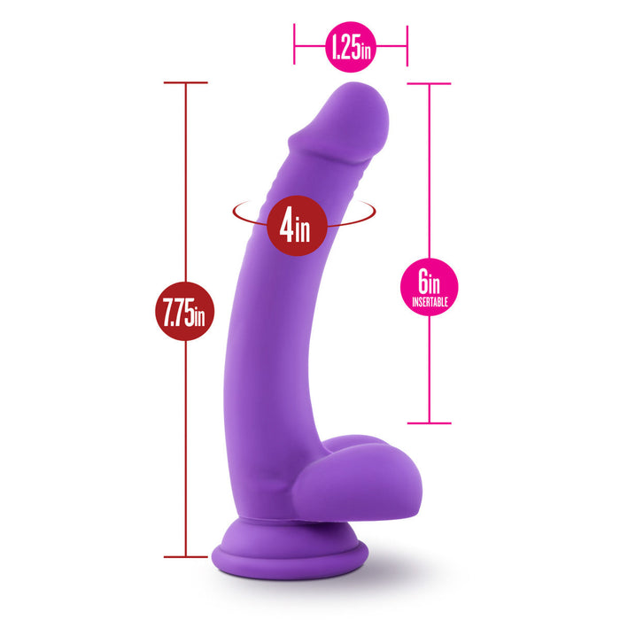 Eden 7.75" Long Silicone Purple Realistic Curved Dildo With Balls & Suction Cup Base