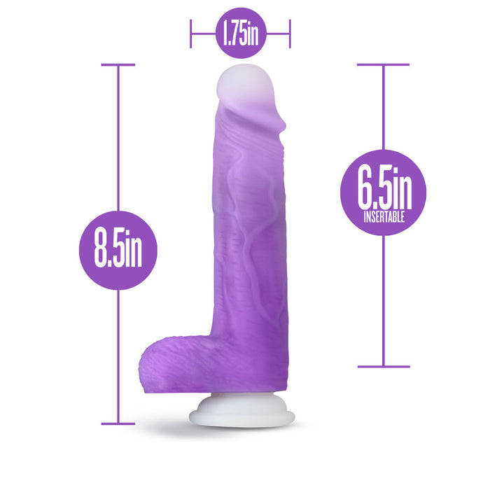 Eden 8.5" Long Glow In The Dark Purple Silicone Realistic Dildo With Suction Cup Base