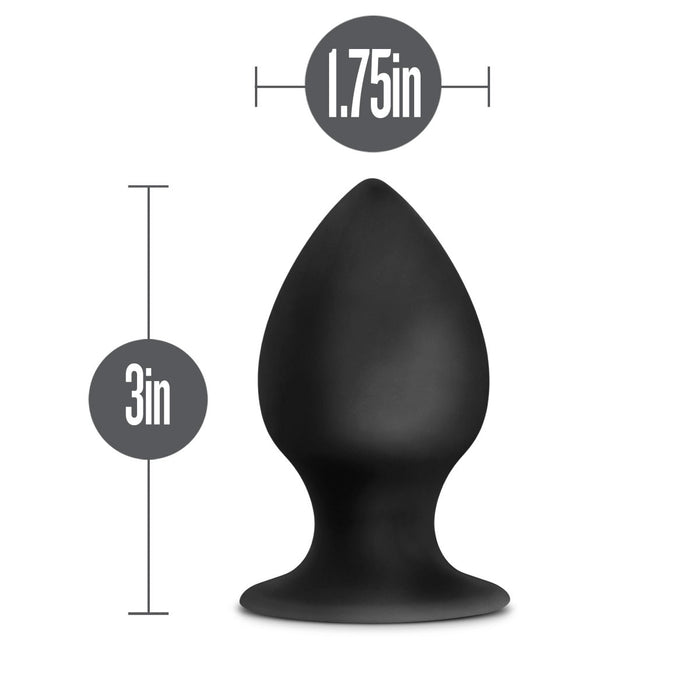 Eden 3" Long Black Silicone Anal Butt Plug With Suction Cup Base