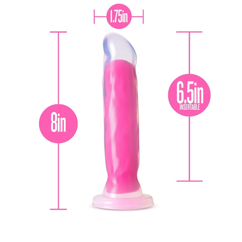 Eden 8" Long Glow In The Dark Pink Silicone Realistic Dildo With Suction Cup Base
