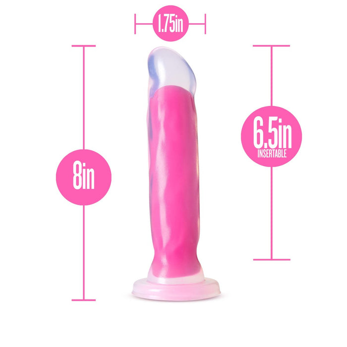 Eden 8" Long Glow In The Dark Pink Silicone Realistic Dildo With Suction Cup Base