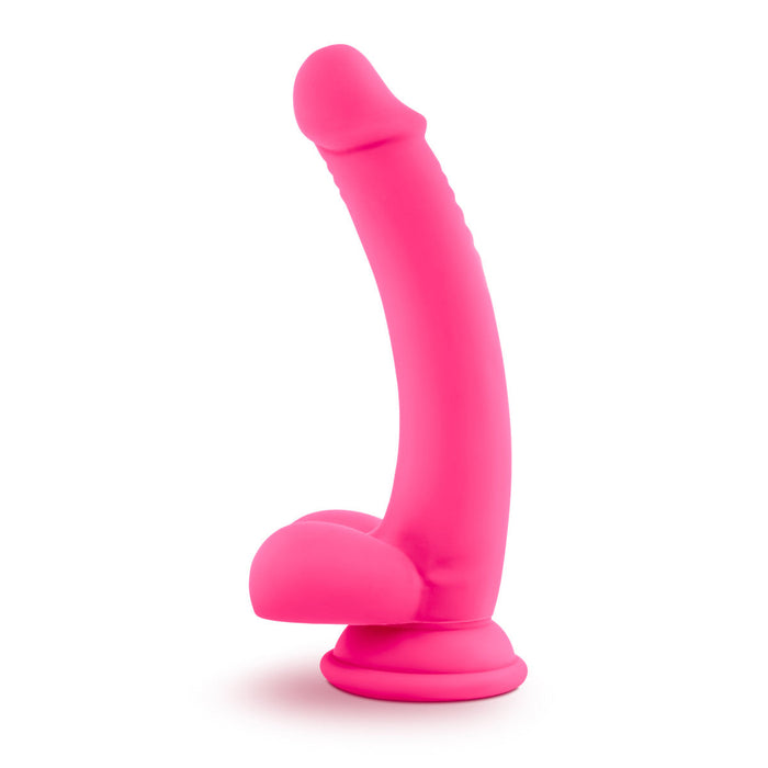 Eden 7.75" Long Pink Silicone Realistic Curved Dildo With Balls & Suction Cup Base