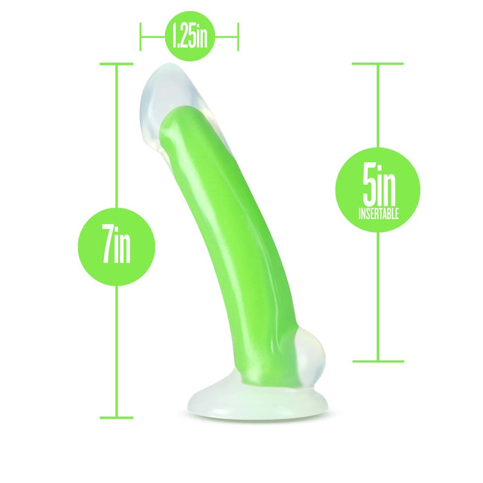 Eden 7" Long Glow In The Dark Green Silicone Curved G Spot Realistic Dildo With Suction Cup Base