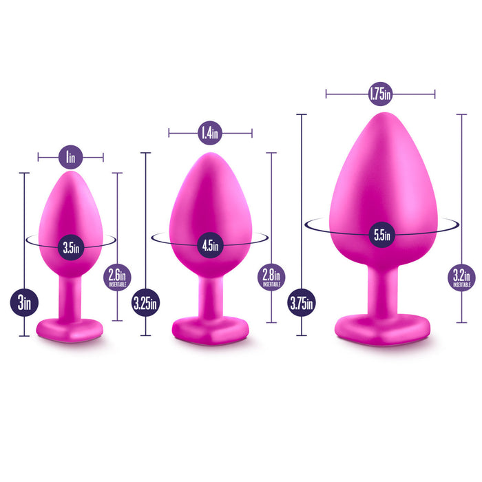 Eden Pink Anal Butt Plug Training Kit With Heart Shaped Gem Base (Set of 3)