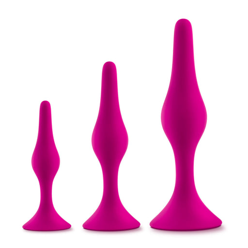 Adult Sex Toys 3 Piece Long Pink Silicone Anal Butt Plug (3 Pack)