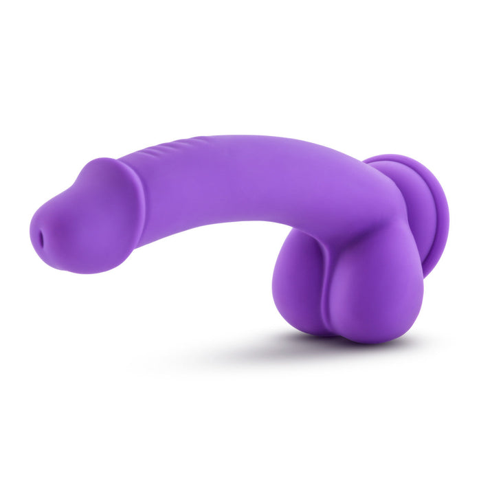 Eden 7.75" Long Silicone Purple Realistic Curved Dildo With Balls & Suction Cup Base