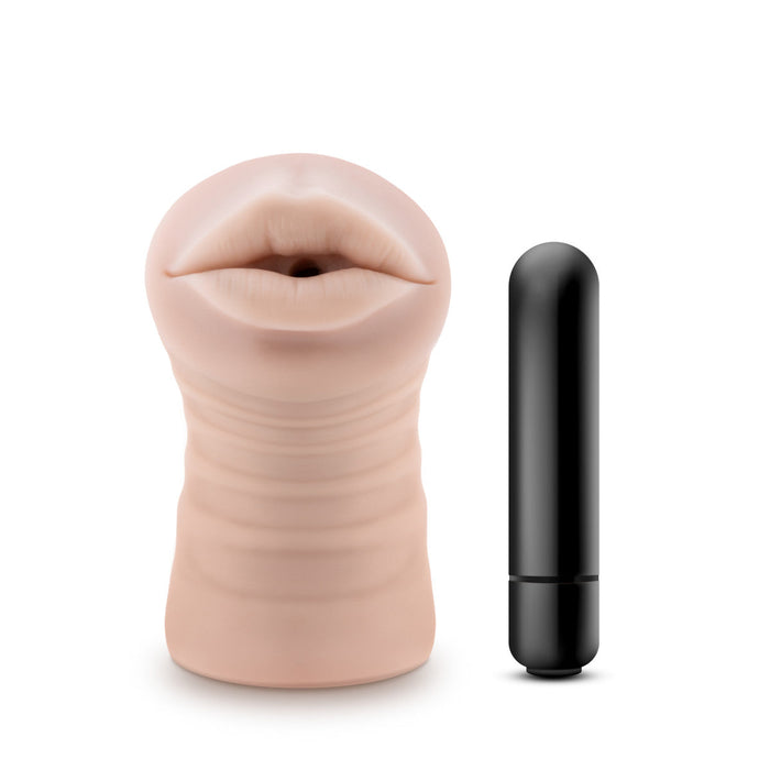 Adult Sex Toys Realistic Vibrating Ribbed Masturbator - Beige