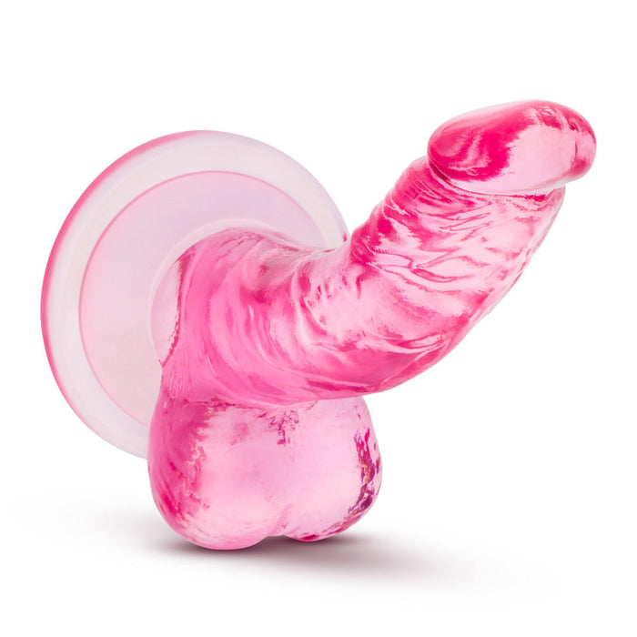 Eden 4" Long Pink Curved G Spot Dildo With Balls & Suction Cup Base