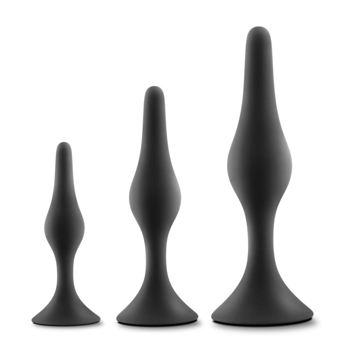 Adult Sex Toys 3 Piece Long Black Silicone Anal Butt Plug (3 Pack)