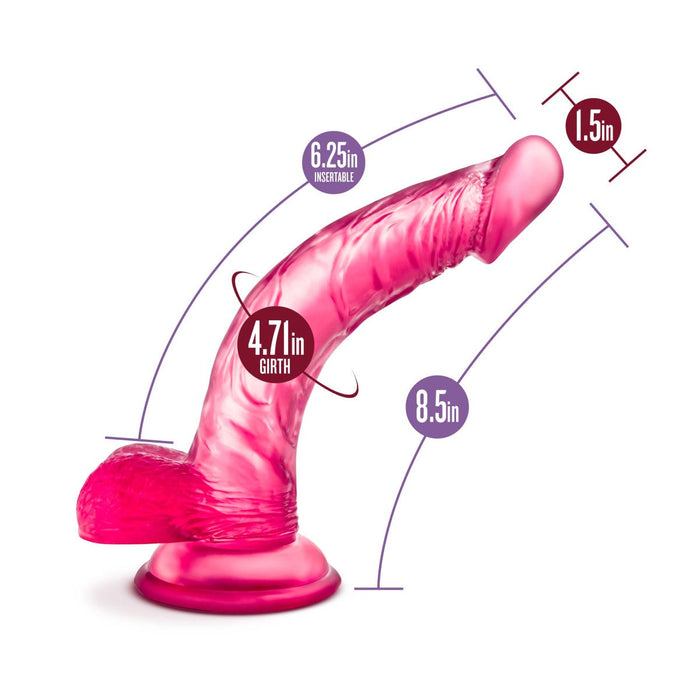 Eden 8.5" Long Pink Curved Realistic Dildo With Balls & Suction Cup Base