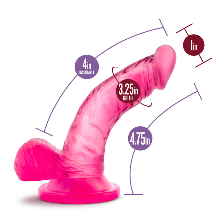 Eden 4" Long Pink Curved G Spot Dildo With Balls & Suction Cup Base