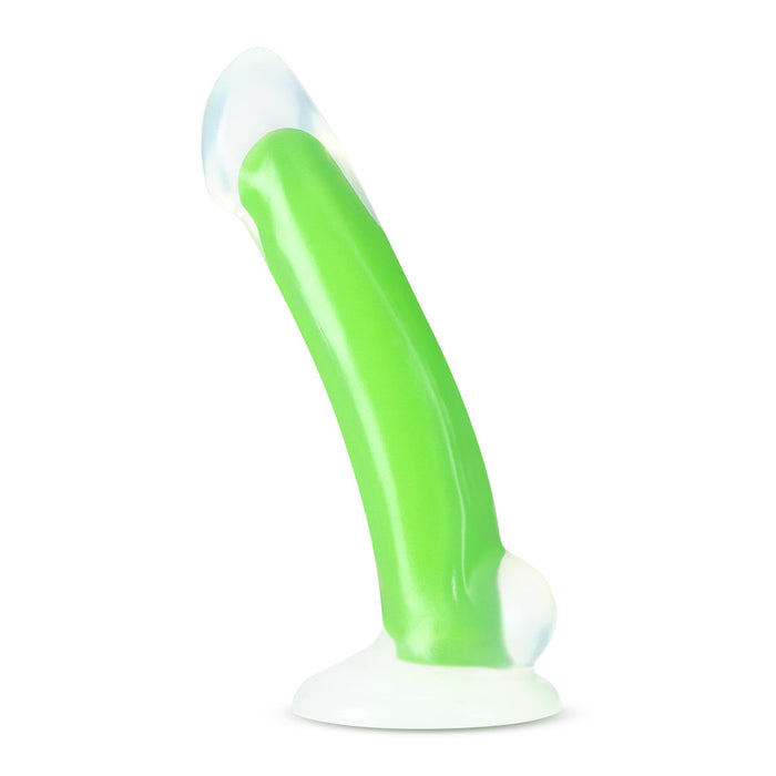 Adult Sex Toys 7" Long Glow In The Dark Green Silicone Curved G Spot Realistic Dildo With Suction Cup Base