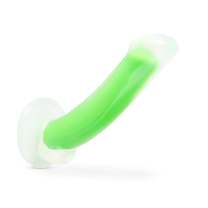 Eden 7" Long Glow In The Dark Green Silicone Curved G Spot Realistic Dildo With Suction Cup Base