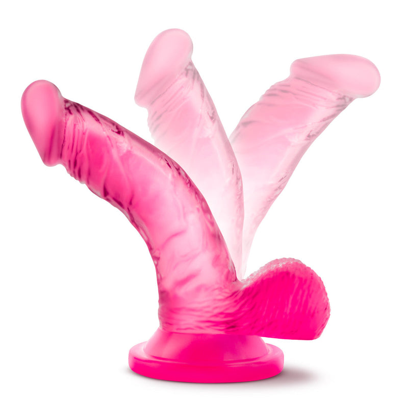Eden 4" Long Pink Curved G Spot Dildo With Balls & Suction Cup Base
