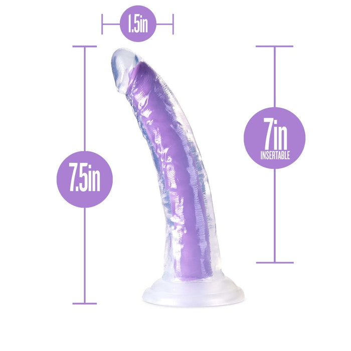 Eden 7.5" Long Glow In The Dark Purple Silicone Tapered Realistic Dildo With Suction Cup Base