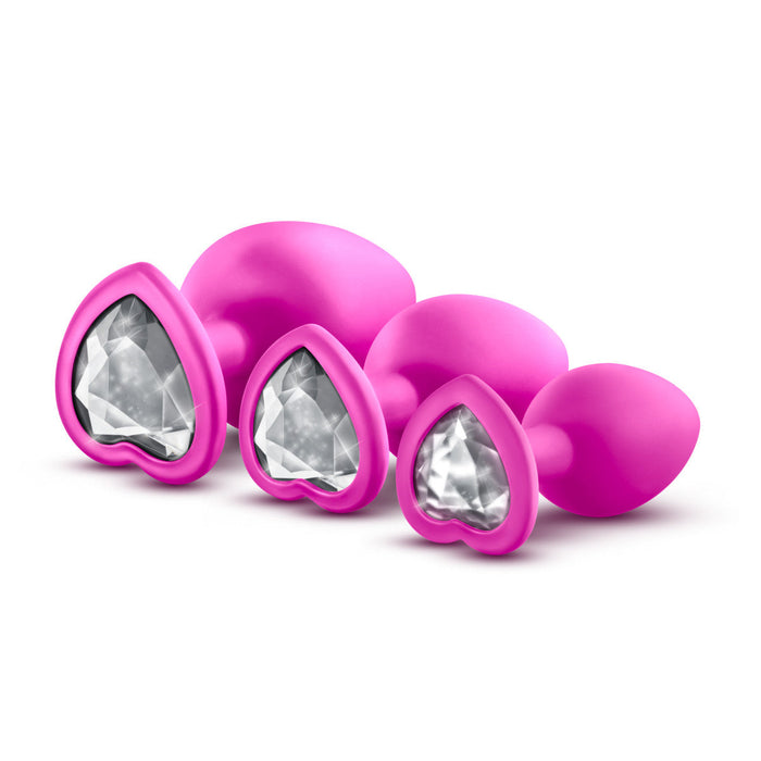 Eden Pink Anal Butt Plug Training Kit With Heart Shaped Gem Base (Set of 3)