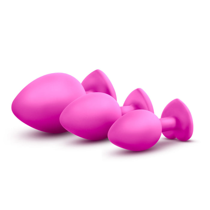 Eden Pink Anal Butt Plug Training Kit With Heart Shaped Gem Base (Set of 3)