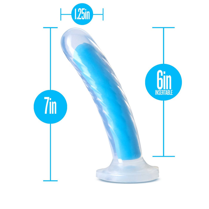 Eden 7" Long Glow In The Dark Blue Silicone Realistic Dildo With Suction Cup Base