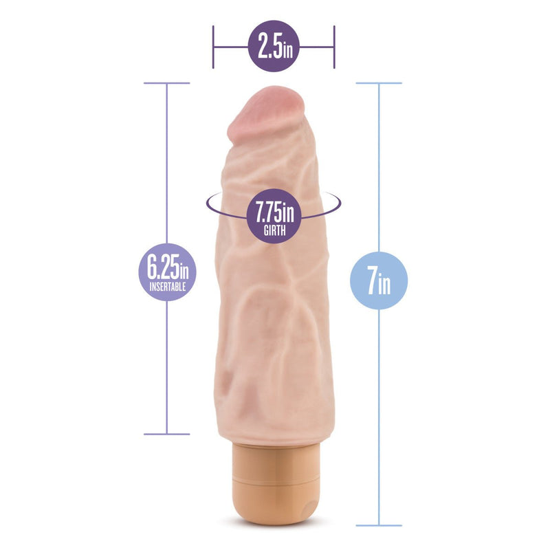 Eden 7.5" Long Beige Ridged Realistic 1 Mode Vibrating Dildo