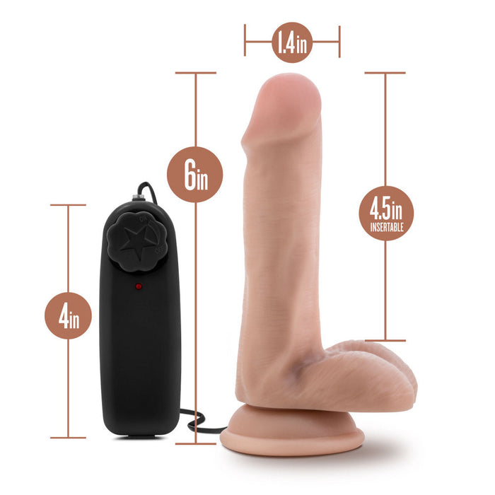 Eden 6" Long With Balls & Suction Cup Base Ridged Adjustable Realistic Vibrating Dildo With Balls & Suction Cup Base